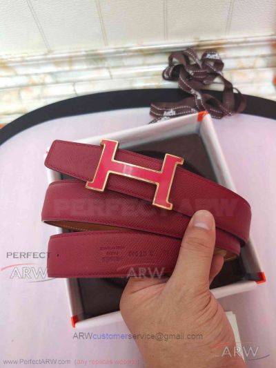 AAA Hermes Reversible Ladies' Belt For Sale - Red On Yellow Gold H Buckle